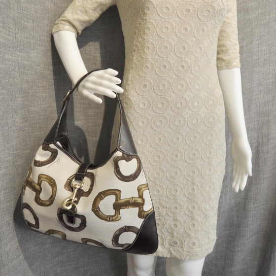 Canvas Bamboo Horsebit Print Medium Jackie O Hobo