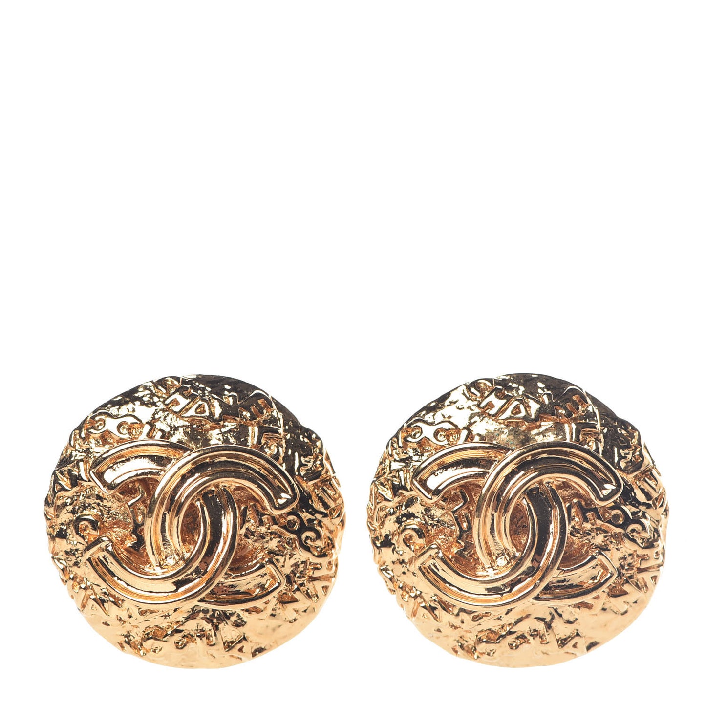 Round CC Clip On Earrings Gold