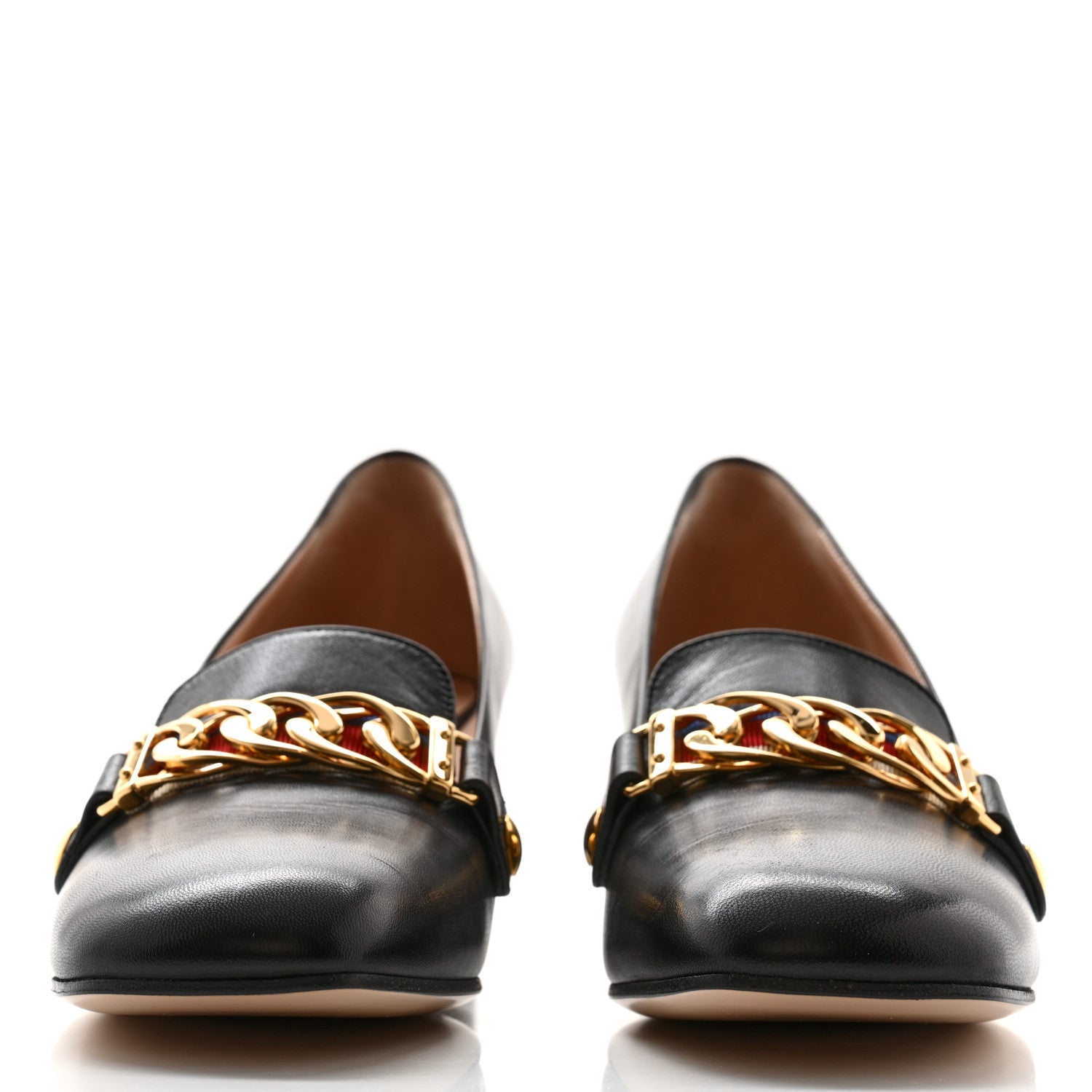 Gucci Malaga Kid Sylvie Web Chain Mid Heel Loafers 36.5 Black 2 of 11