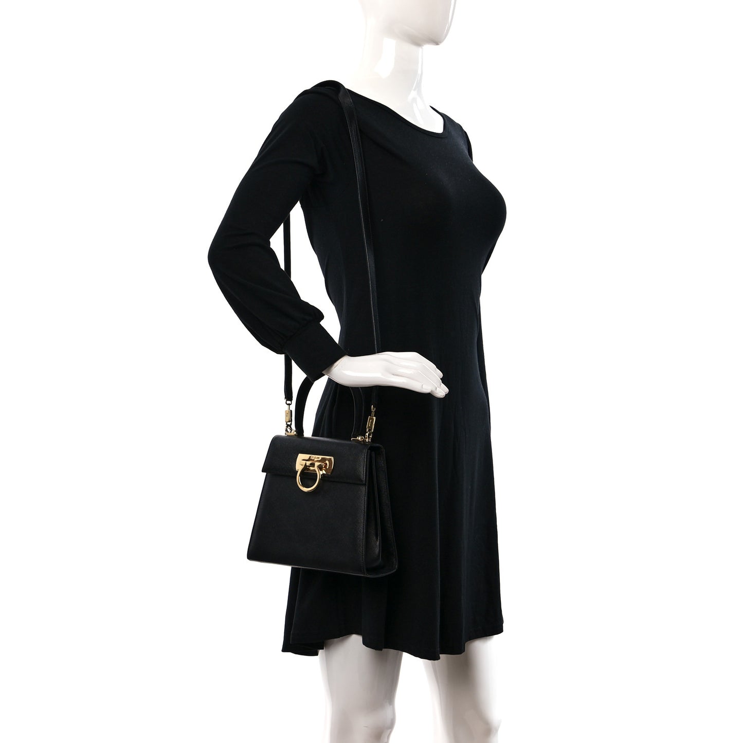 Hammered Calfskin Small Iconic Top Handle Bag Black