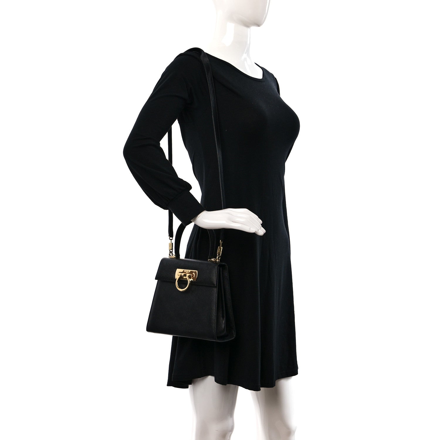 Salvatore Ferragamo Hammered Calfskin Small Iconic Top Handle Bag Black 2 of 8