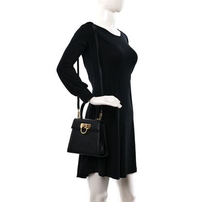 Salvatore Ferragamo Hammered Calfskin Small Iconic Top Handle Bag Black 2 of 8