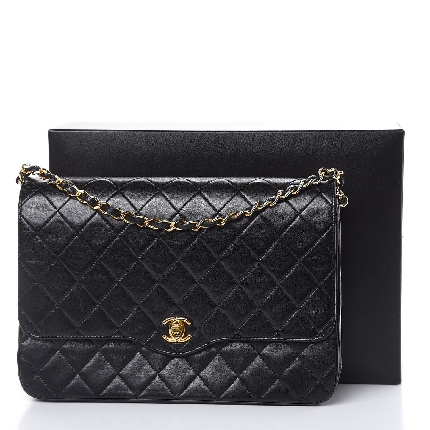 Lambskin Quilted Medium Single Flap Black
