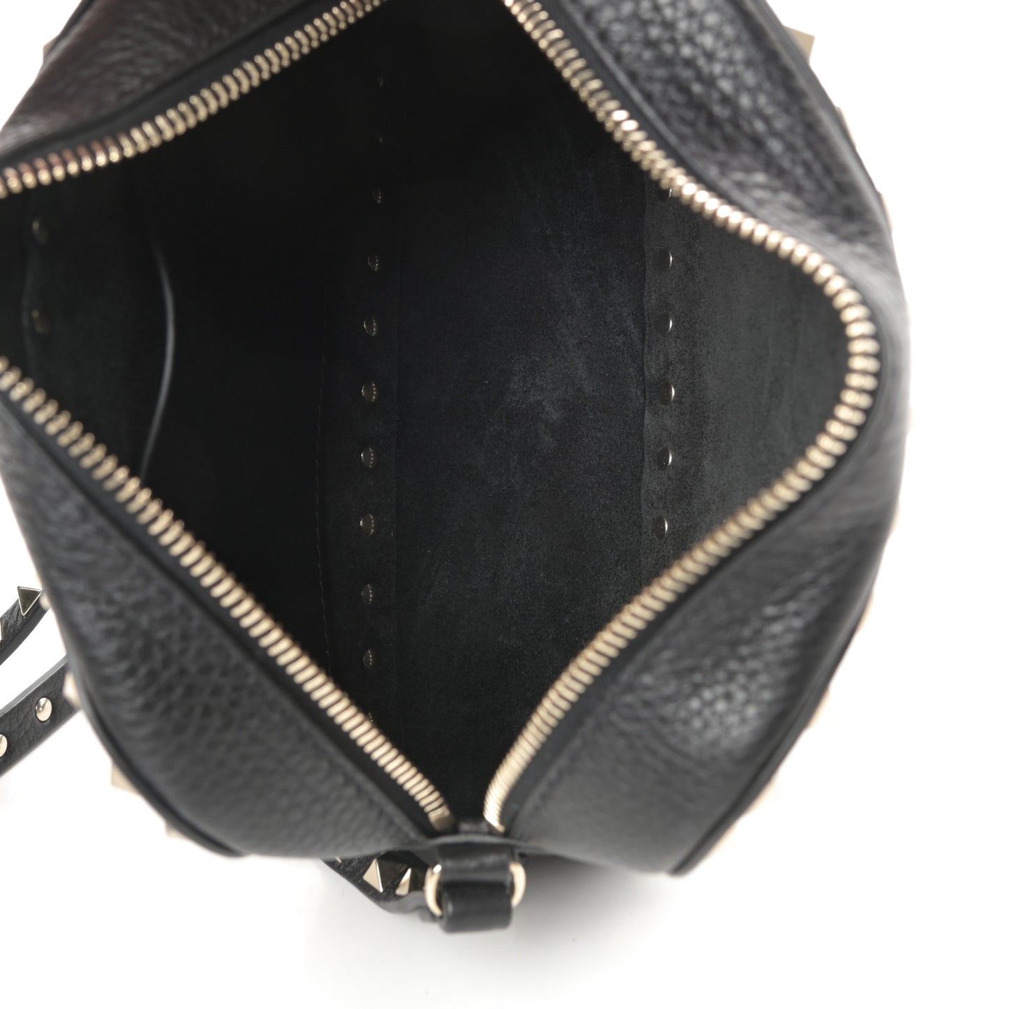 Pebbled Calfskin Rockstud Camera Crossbody Bag Black