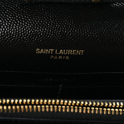 Saint Laurent Grain De Poudre Matelasse Chevron Monogram Chain Wallet Black 6 of 8