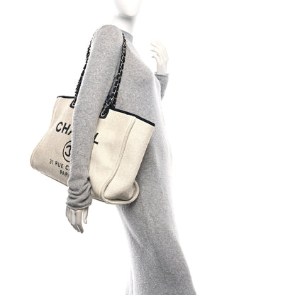 Chanel Woven Straw Raffia Large Deauville Tote White Navy 3 of 10