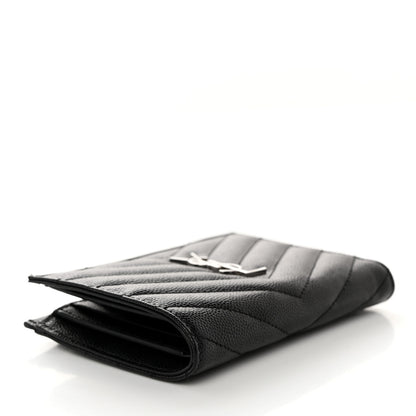 Saint Laurent Grain De Poudre Matelasse Chevron Monogram Zipped Two-Part Wallet Black 4 of 8