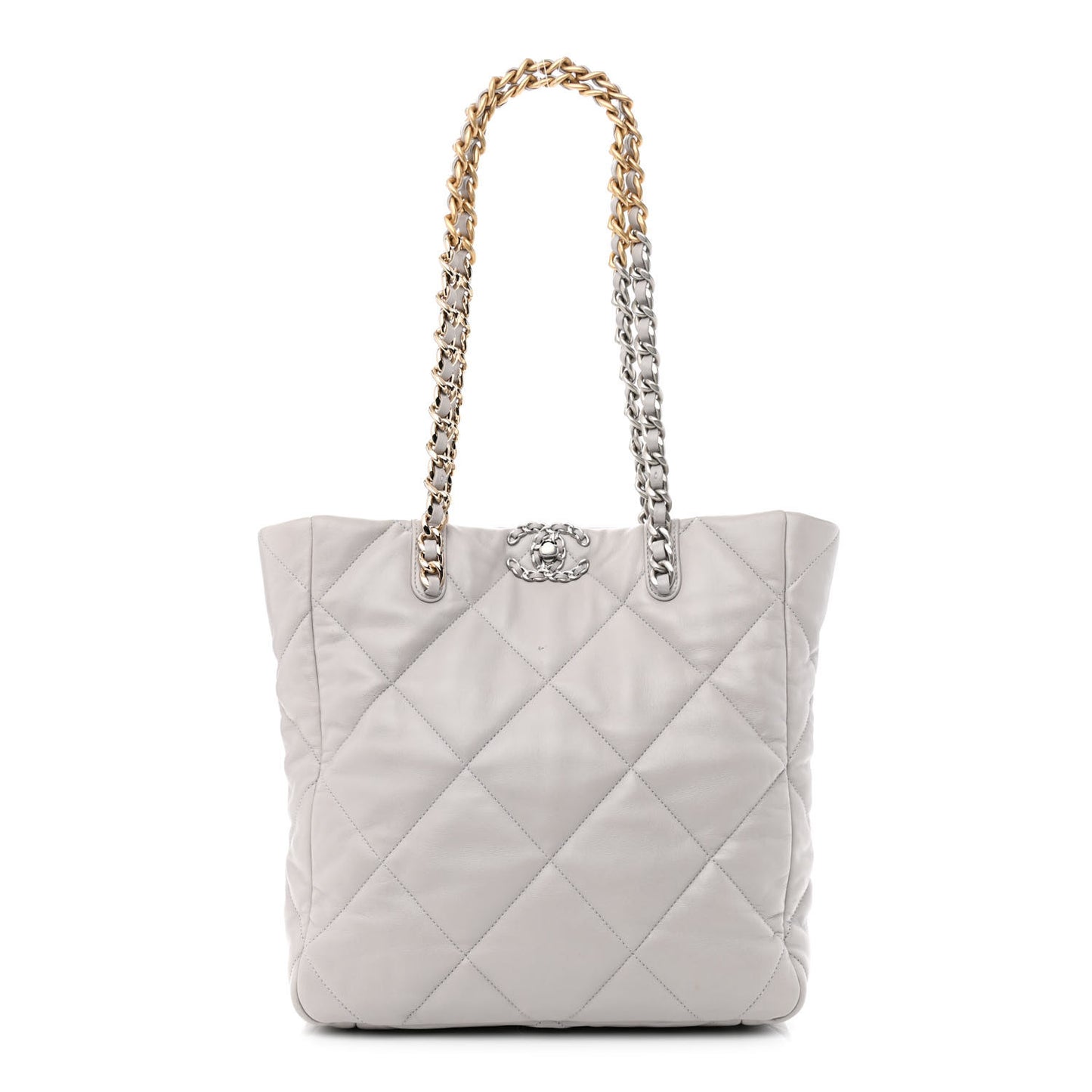 Lambskin Quilted Chanel 19 Shopping Bag Grey