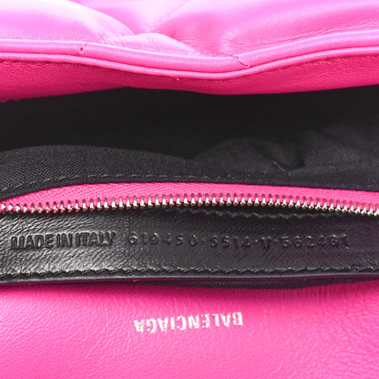 Balenciaga Nappa Calfskin Quilted Touch B Puffy Clutch Fuchsia 7 of 10