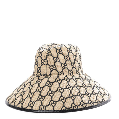 Gucci Raffia Elaphe GG Monogram Embroidered Wide Brim Hat Ivory Black 1 of 7