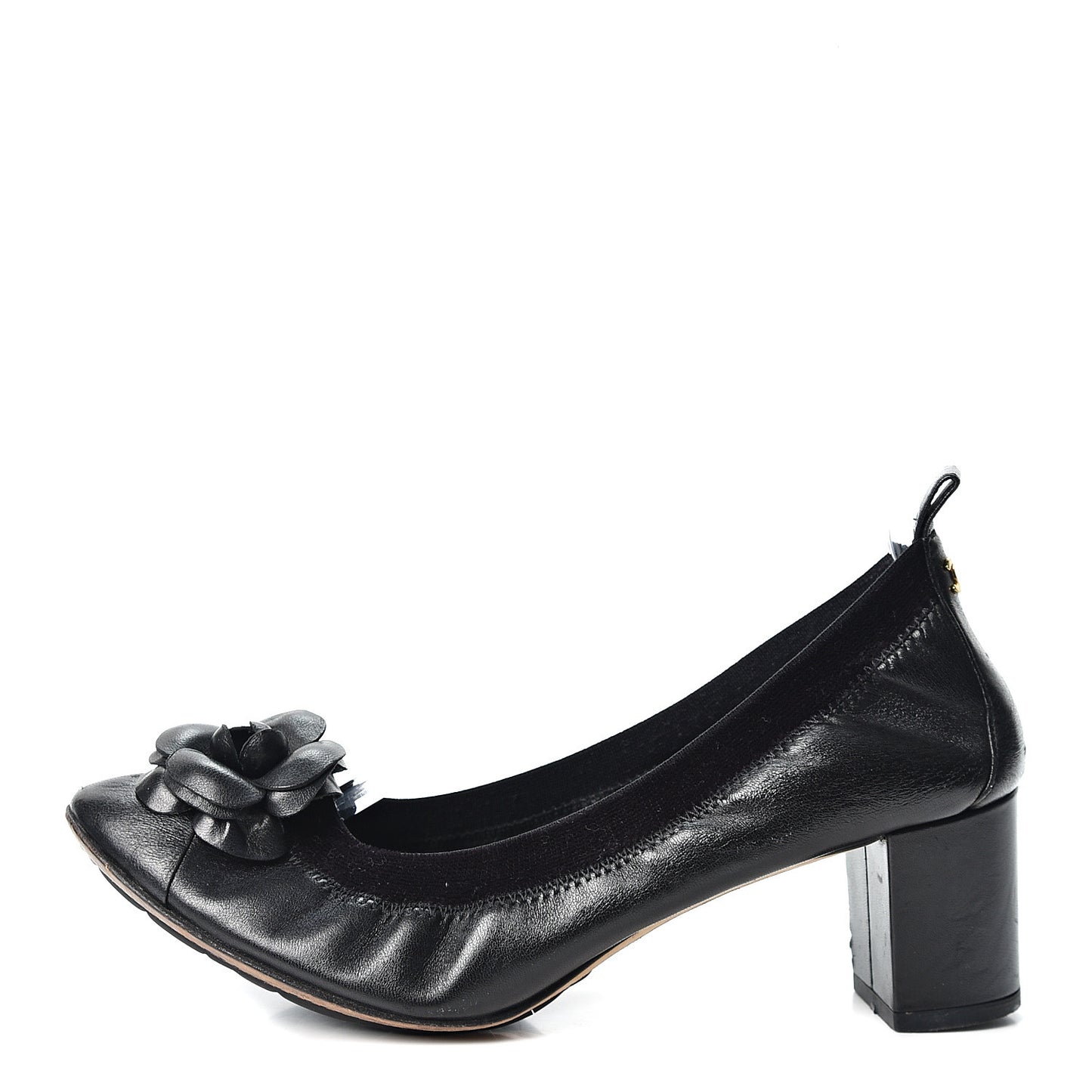 Lambskin Elastic Stretch Camellia Pumps 38 Black
