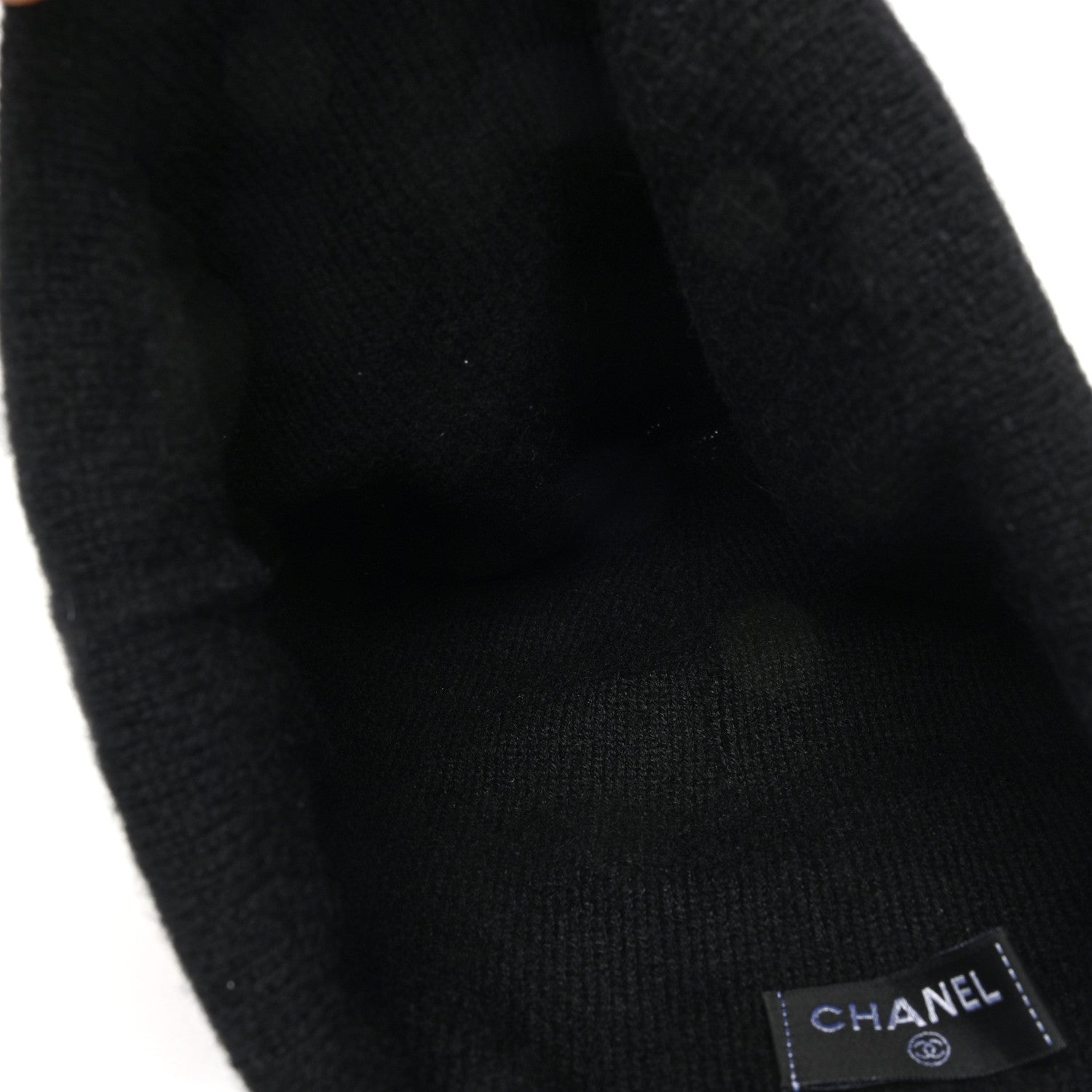 Chanel Cashmere CC Camellia Beanie Hat Black White 4 of 5