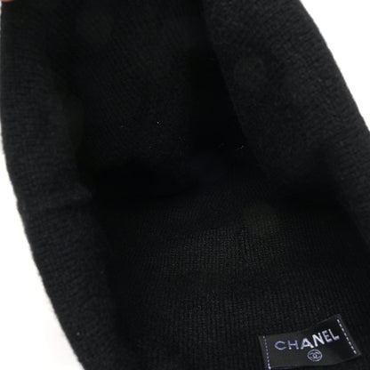 Chanel Cashmere CC Camellia Beanie Hat Black White 4 of 5