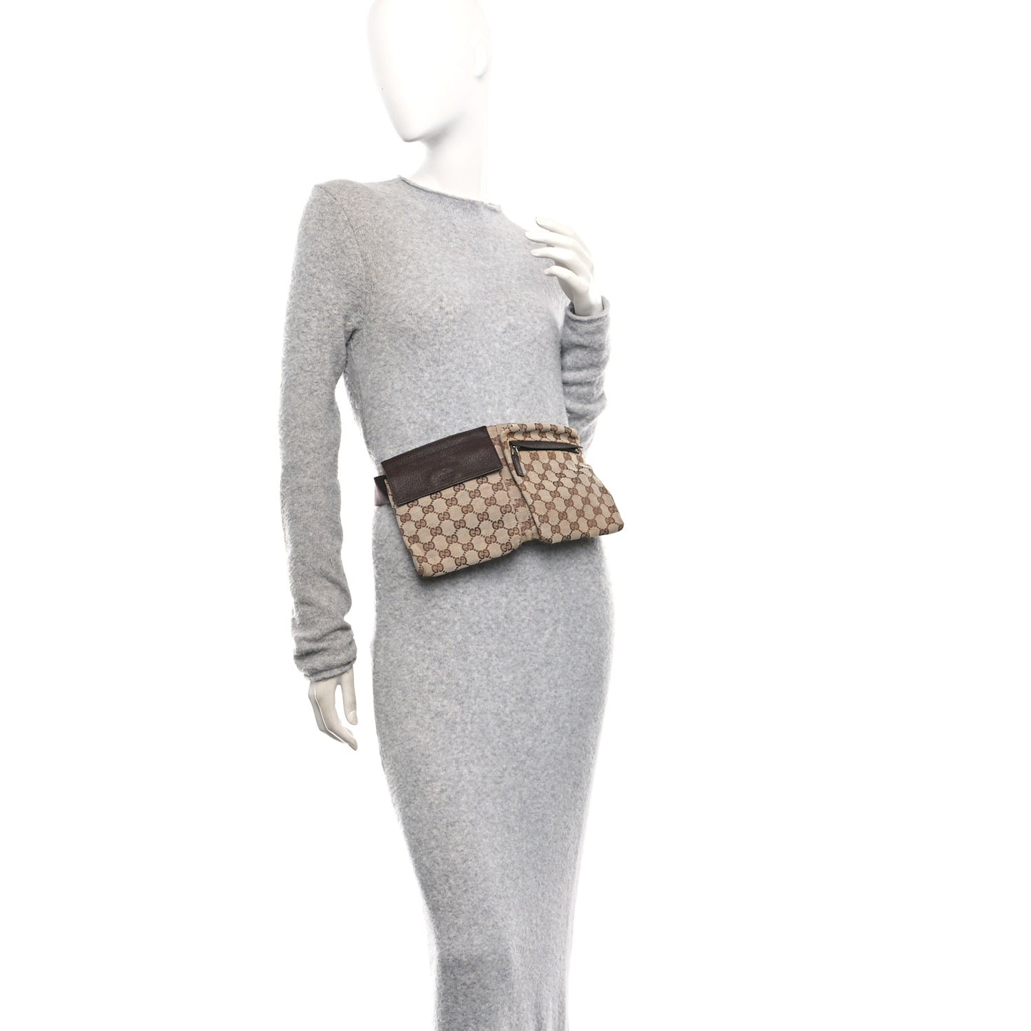 GG Monogram Double Pocket Belt Bag Dark Brown