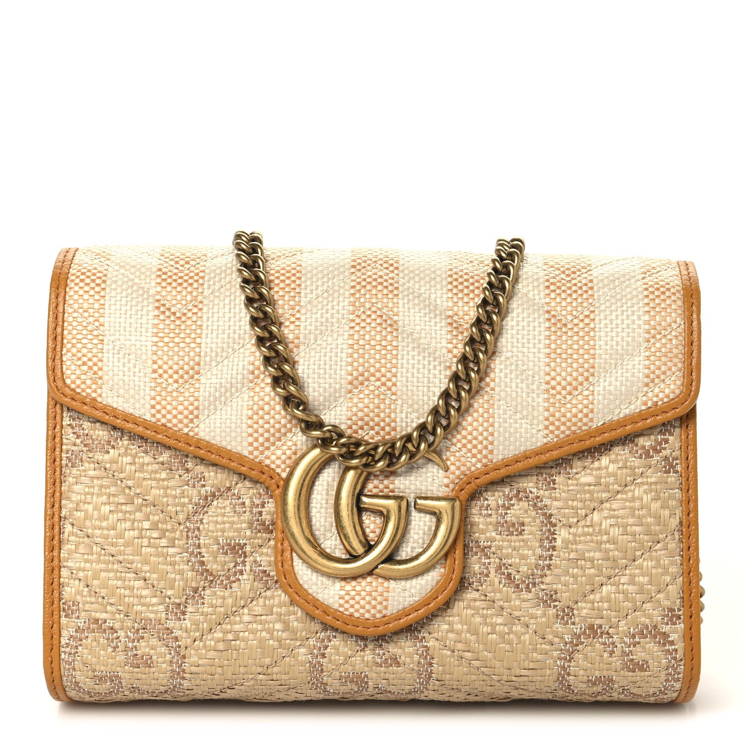 Gucci Raffia GG Monogram Matelasse GG Marmont Chain Wallet Natural Beige Off White Sun Oil 1 of 11
