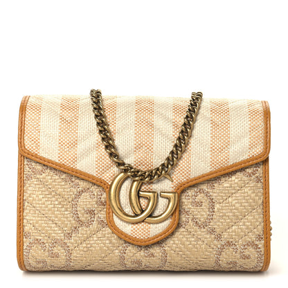 Gucci Raffia GG Monogram Matelasse GG Marmont Chain Wallet Natural Beige Off White Sun Oil 1 of 11