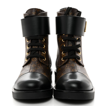 Louis Vuitton Calfskin Monogram Wonderland Flat Ranger Boots 38 Black 2 of 8