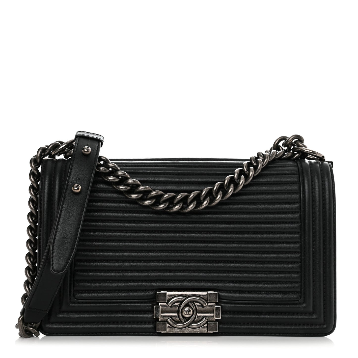 Calfskin Horizontal Quilted New Medium Boy Flap Black