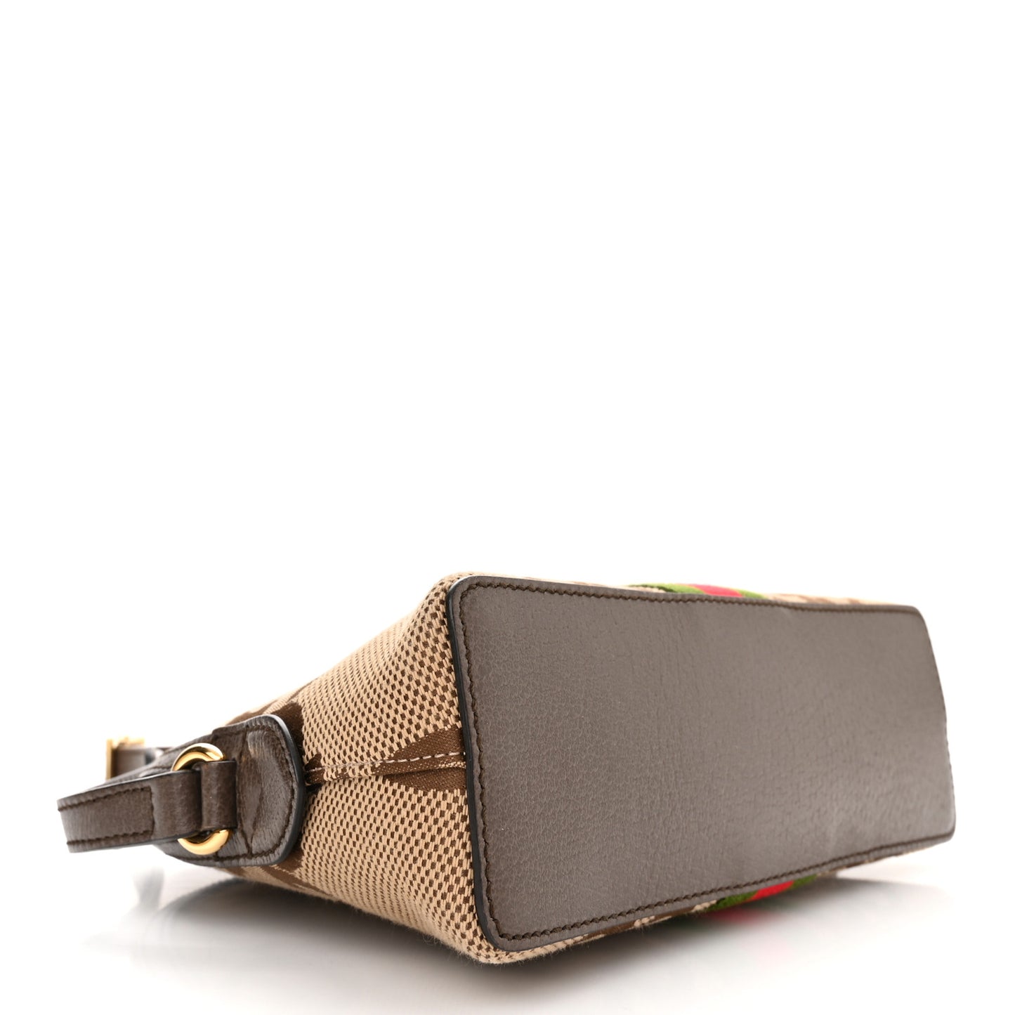 Monogram Jumbo GG Textured Dollar Calfskin Web Small Ophidia Dome Shoulder Bag Camel Ebony New Acero