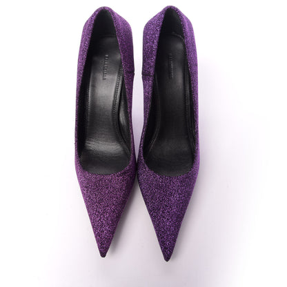Balenciaga Shiny Fabric Square Knife 80mm Pumps 36.5 Purple 5 of 11
