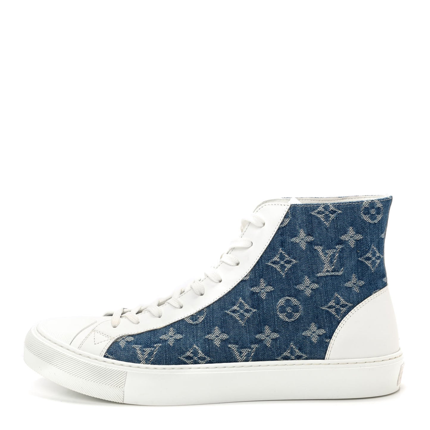 Calfskin Denim Monogram Mens Tattoo Sneaker Boots 9 White Blue