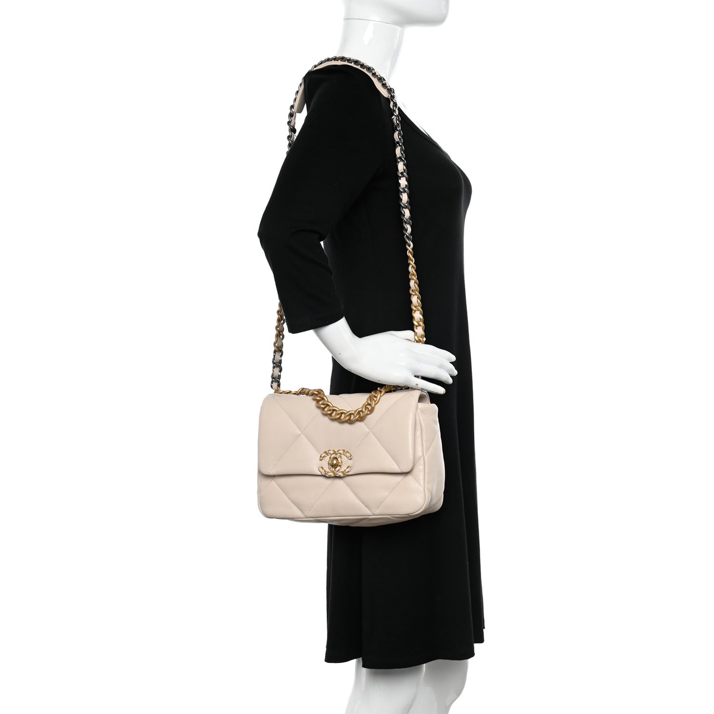 Lambskin Quilted Medium Chanel 19 Flap Light Beige