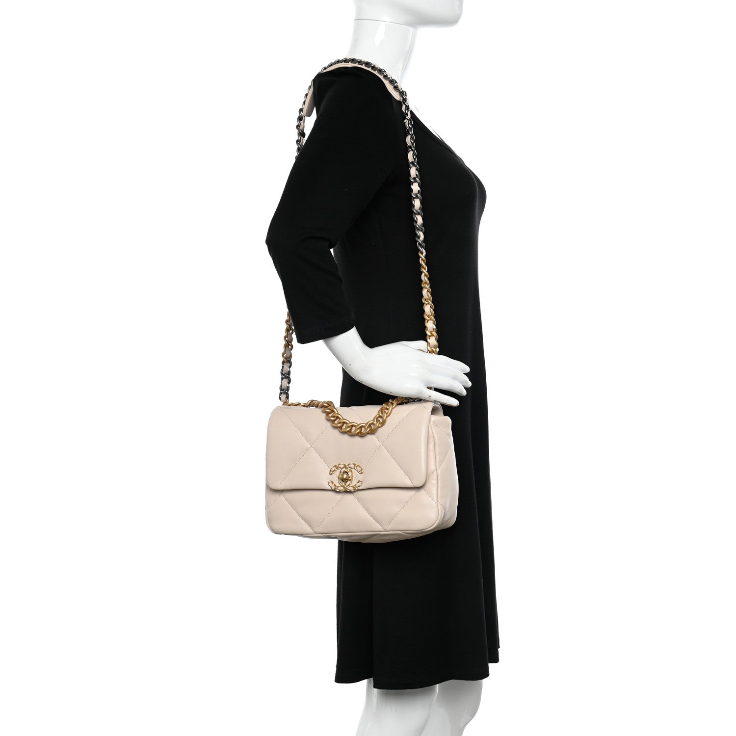 Chanel Lambskin Quilted Medium Chanel 19 Flap Light Beige 2 of 9