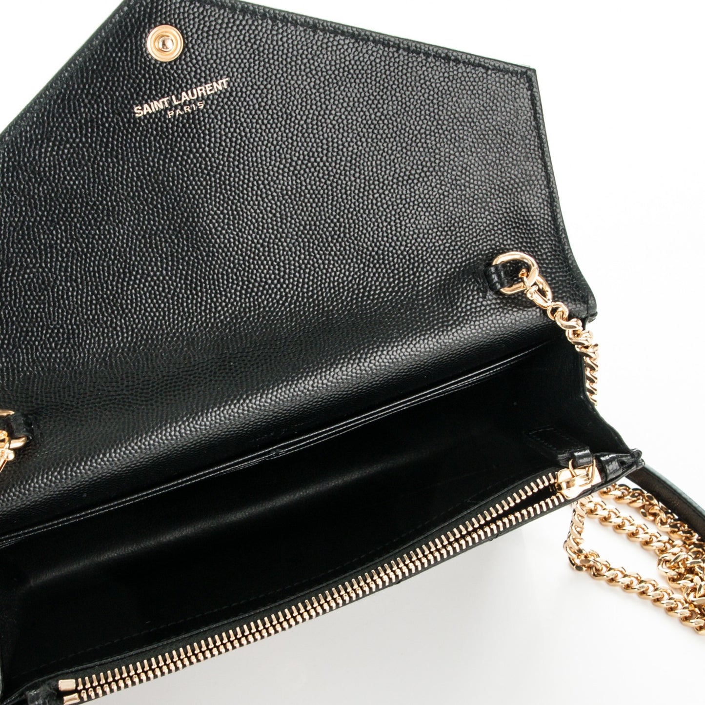 Grain De Poudre Matelasse Chevron Monogram Envelope Chain Wallet Black