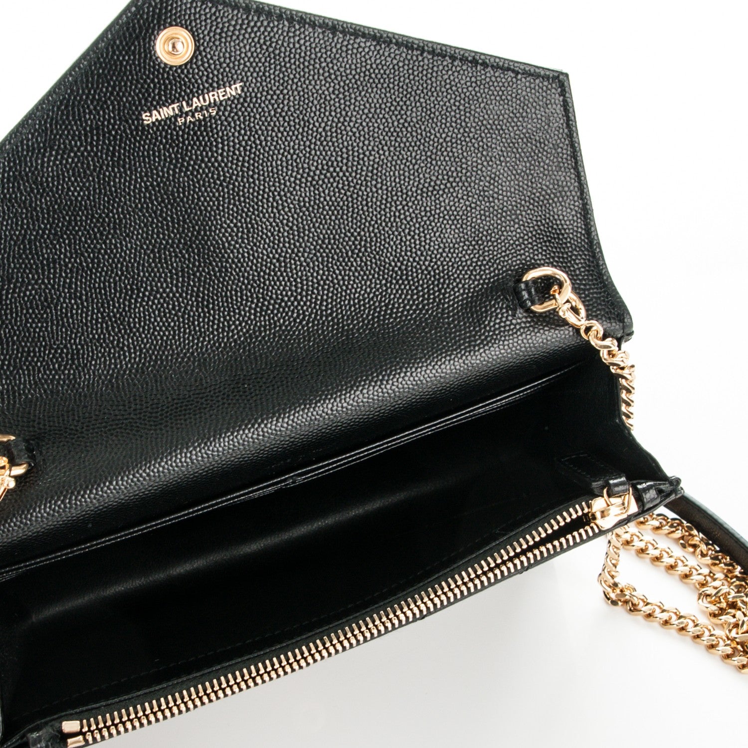 Saint Laurent Grain De Poudre Matelasse Chevron Monogram Envelope Chain Wallet Black 5 of 6