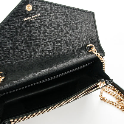 Saint Laurent Grain De Poudre Matelasse Chevron Monogram Envelope Chain Wallet Black 5 of 6