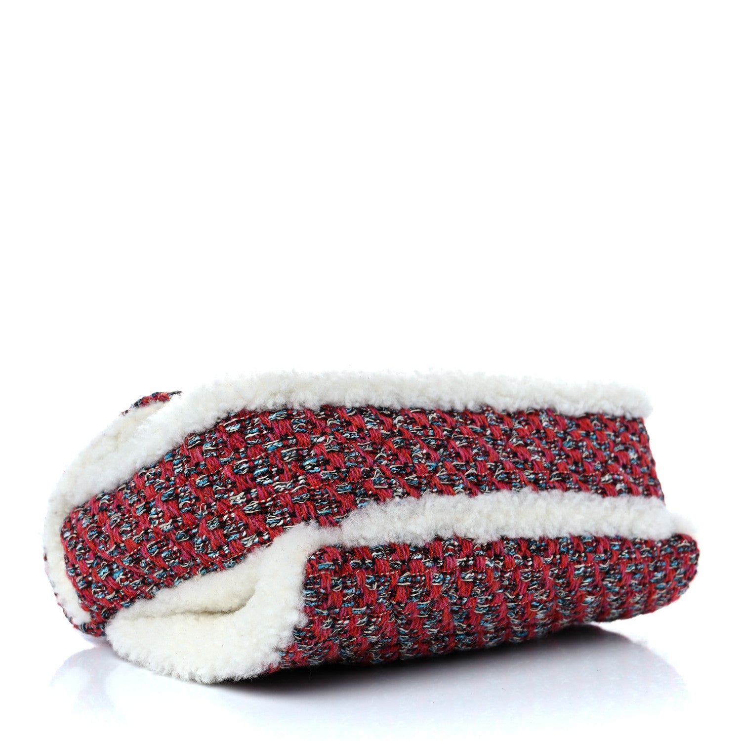 Chanel Tweed Shearling Quilted Large CC Flap Bag Red 3 of 9