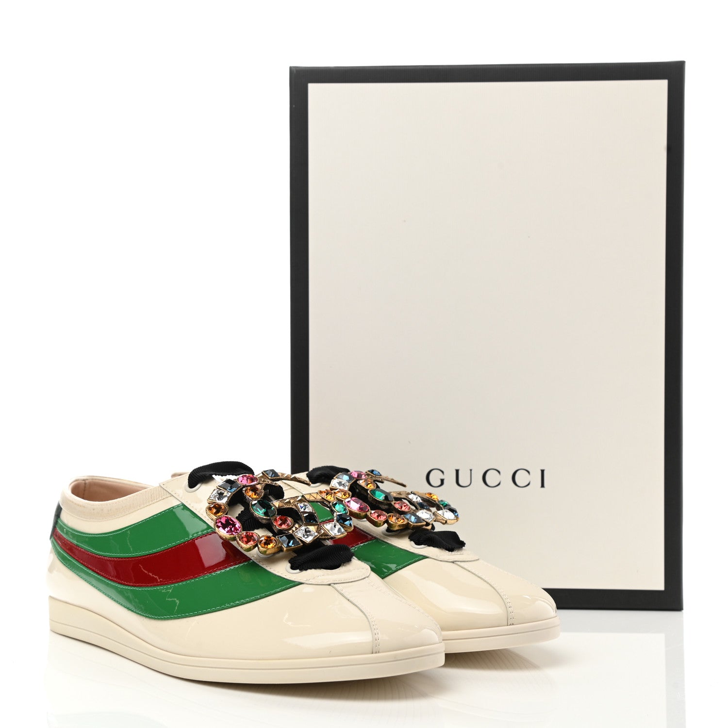 Gucci Patent Crystal Web GG Womens Falacer Sneakers 40.5 Mystic White New Shamarock Red 13 of 13
