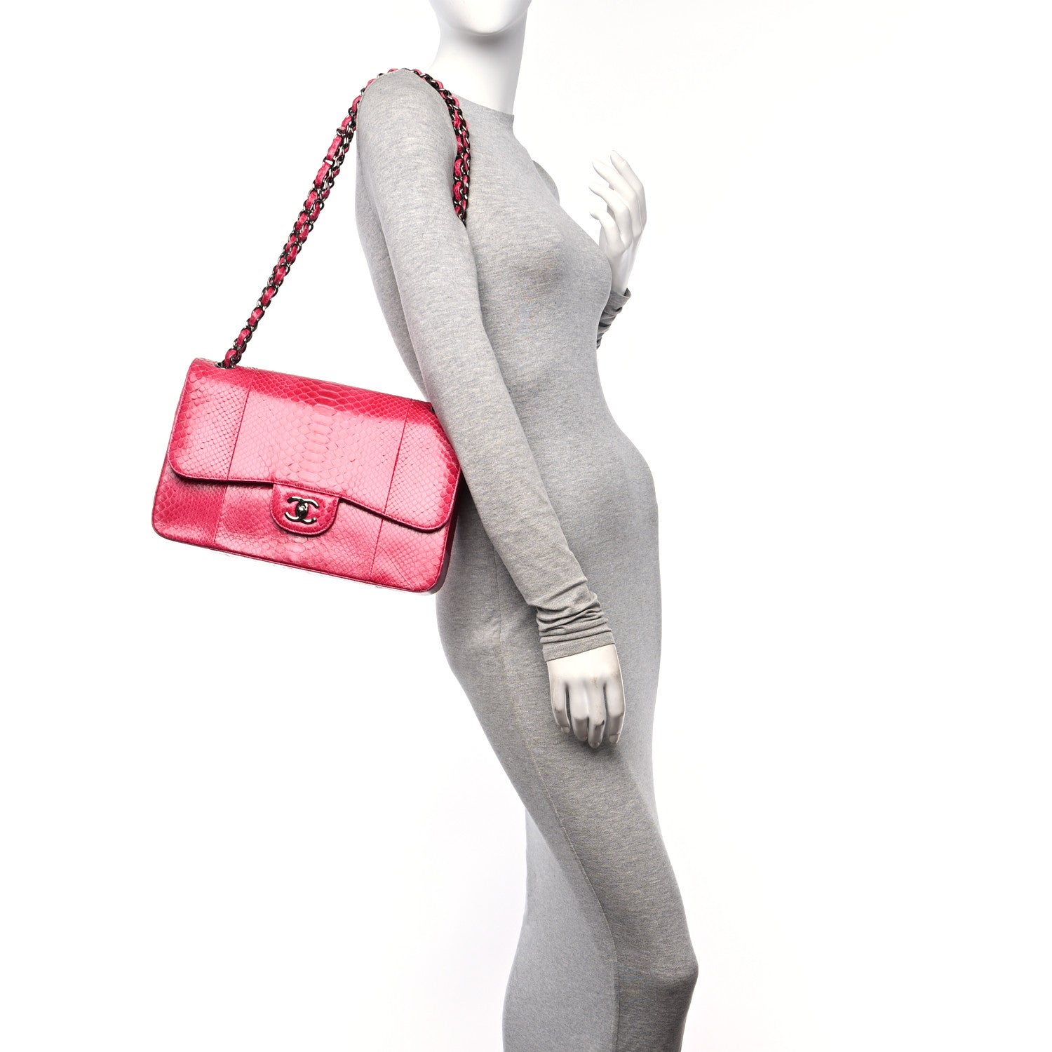 Chanel Snakeskin Jumbo Double Flap Pink 2 of 14