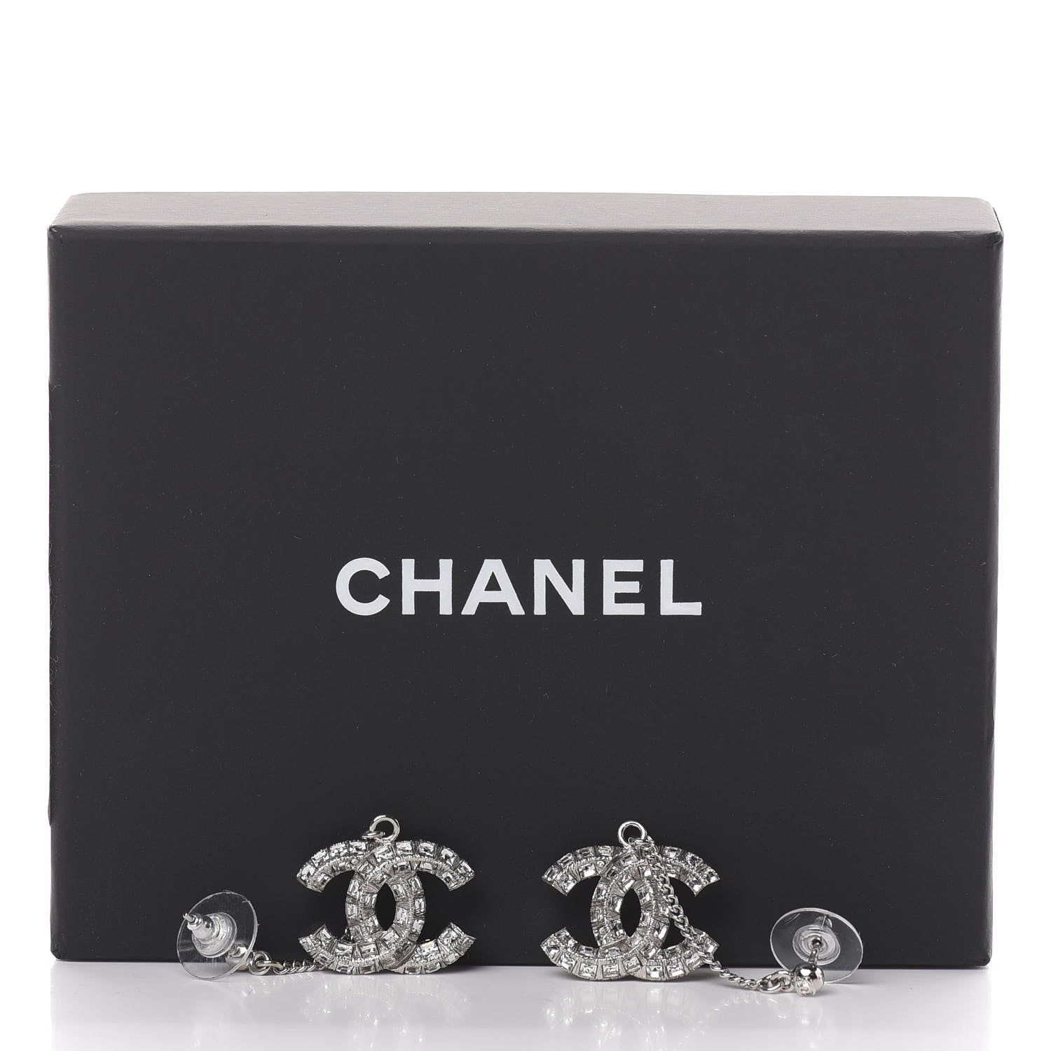 Chanel Baguette Crystal CC Drop Earrings Silver 5 of 5