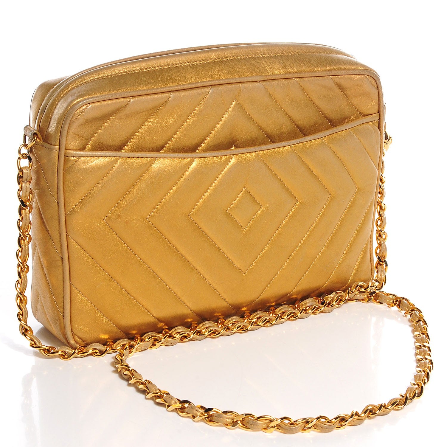 Chanel Lambskin Chevron Camera Case Gold 3 of 8