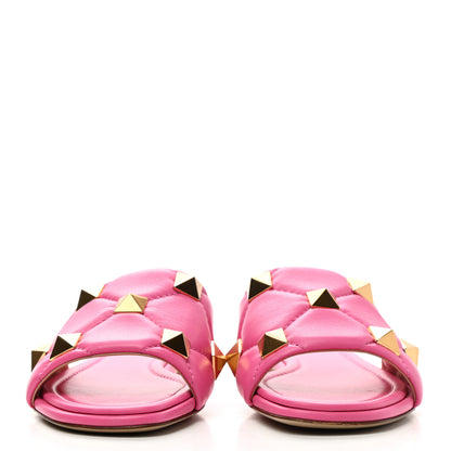 Valentino Garavani Nappa Roman Stud Flat Slide Sandals 37 Feminine Pink 2 of 10