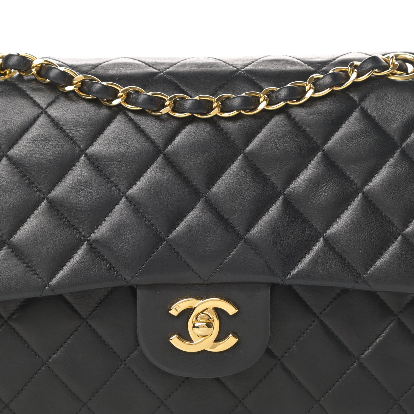 Lambskin Quilted Medium Double Flap Black