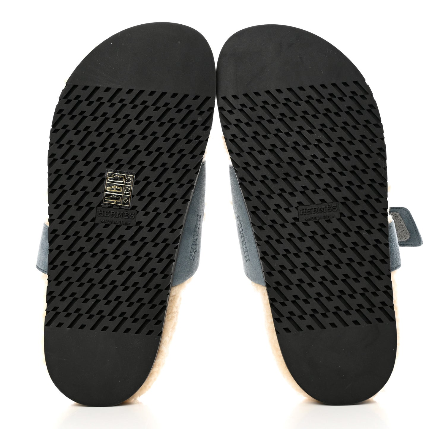 Suede Goatskin Woolskin Womens Chypre Sandals 38 Bleu Pinede Ecru