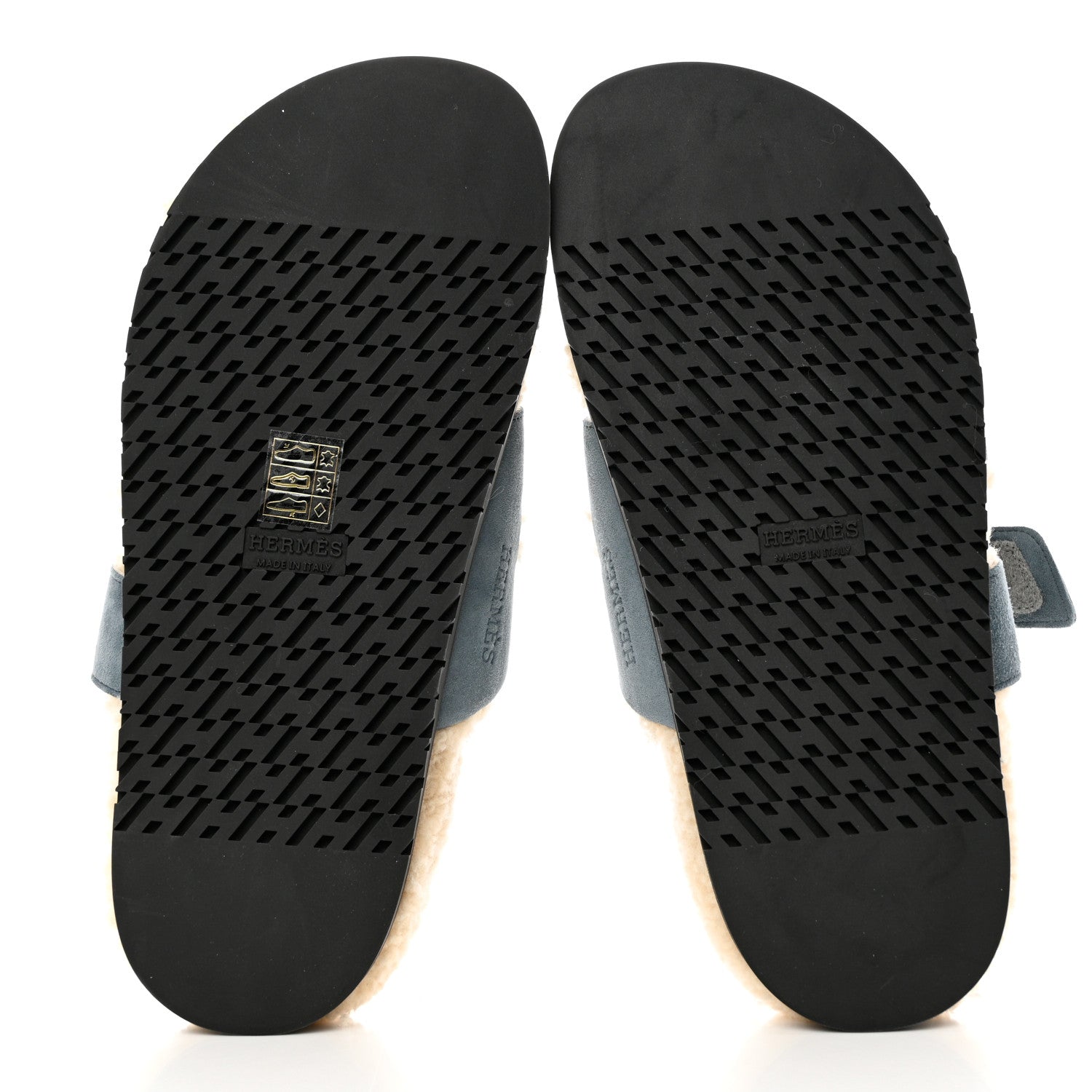 Hermes Suede Goatskin Woolskin Womens Chypre Sandals 38 Bleu Pinede Ecru 5 of 11