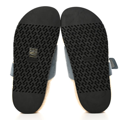 Hermes Suede Goatskin Woolskin Womens Chypre Sandals 38 Bleu Pinede Ecru 5 of 11