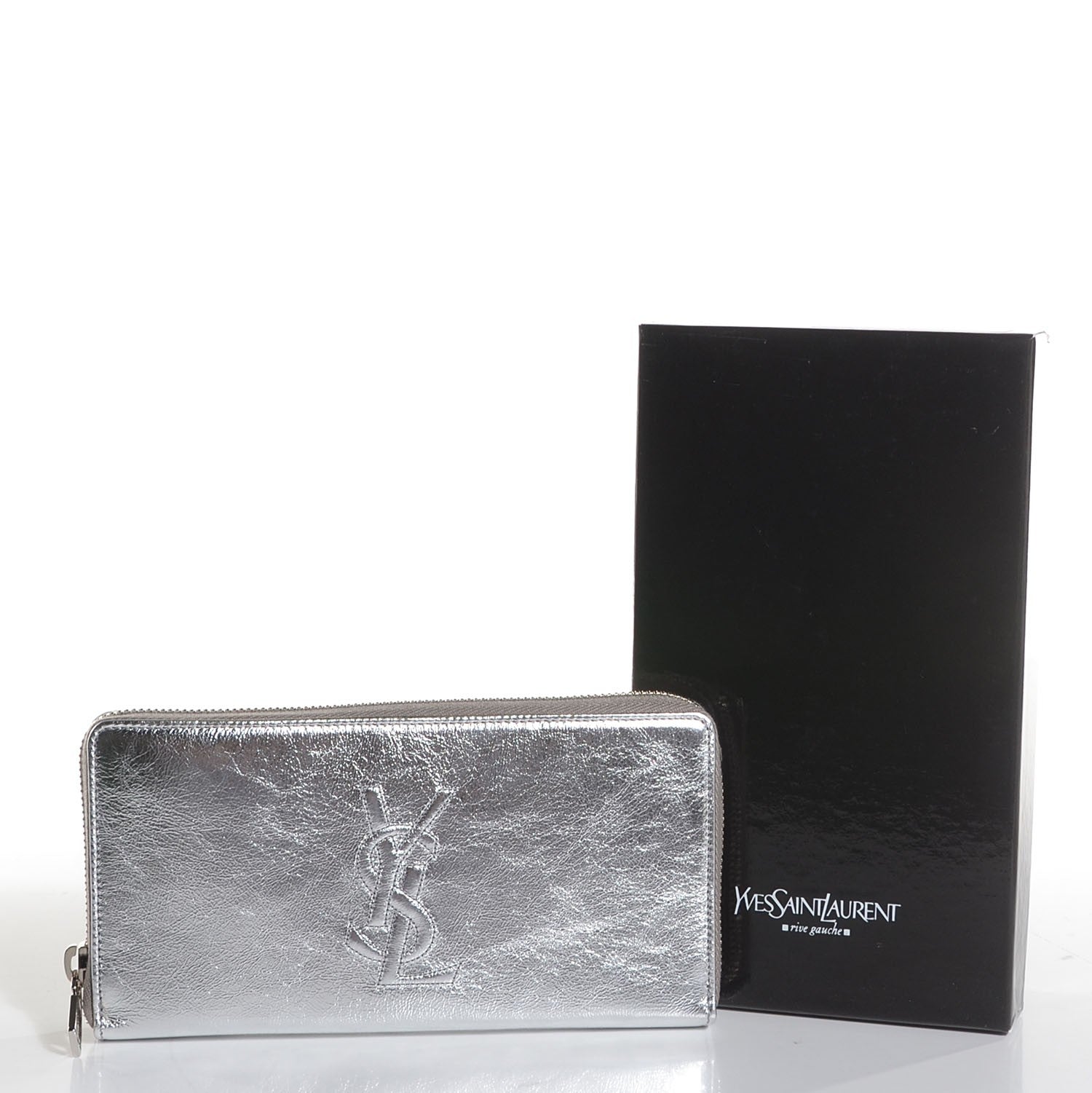 Saint Laurent Metallic Calfskin Belle De Jour Zip Around Wallet Moon 13 of 14