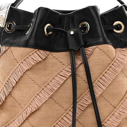 Jimmy Choo Raffia Fringe Snakeskin Juno Bucket Bag Black 7 of 9
