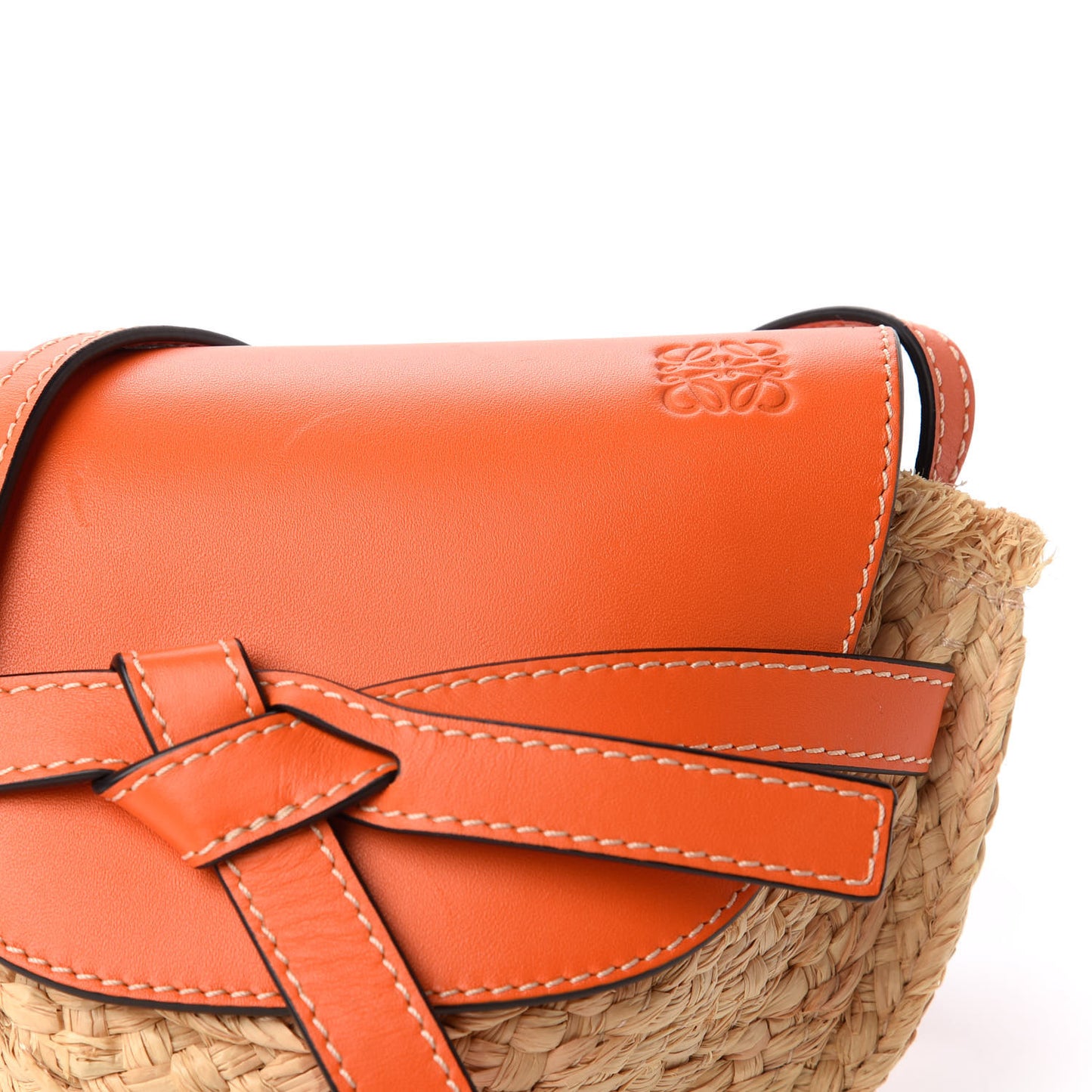 Calfskin Raffia Mini Gate Crossbody Bag Light Natural Orange