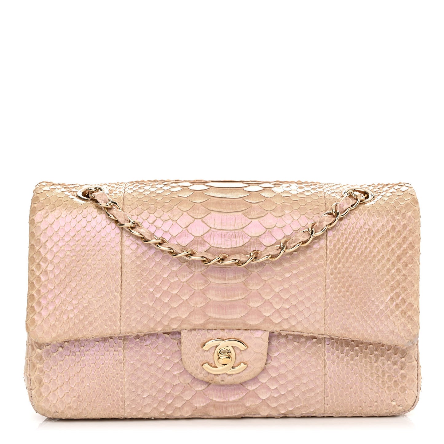Metallic Snakeskin Medium Double Flap Pink