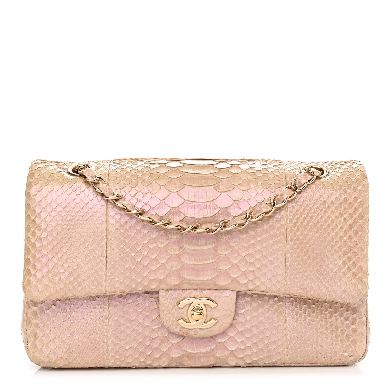Chanel Metallic Snakeskin Medium Double Flap Pink 1 of 15