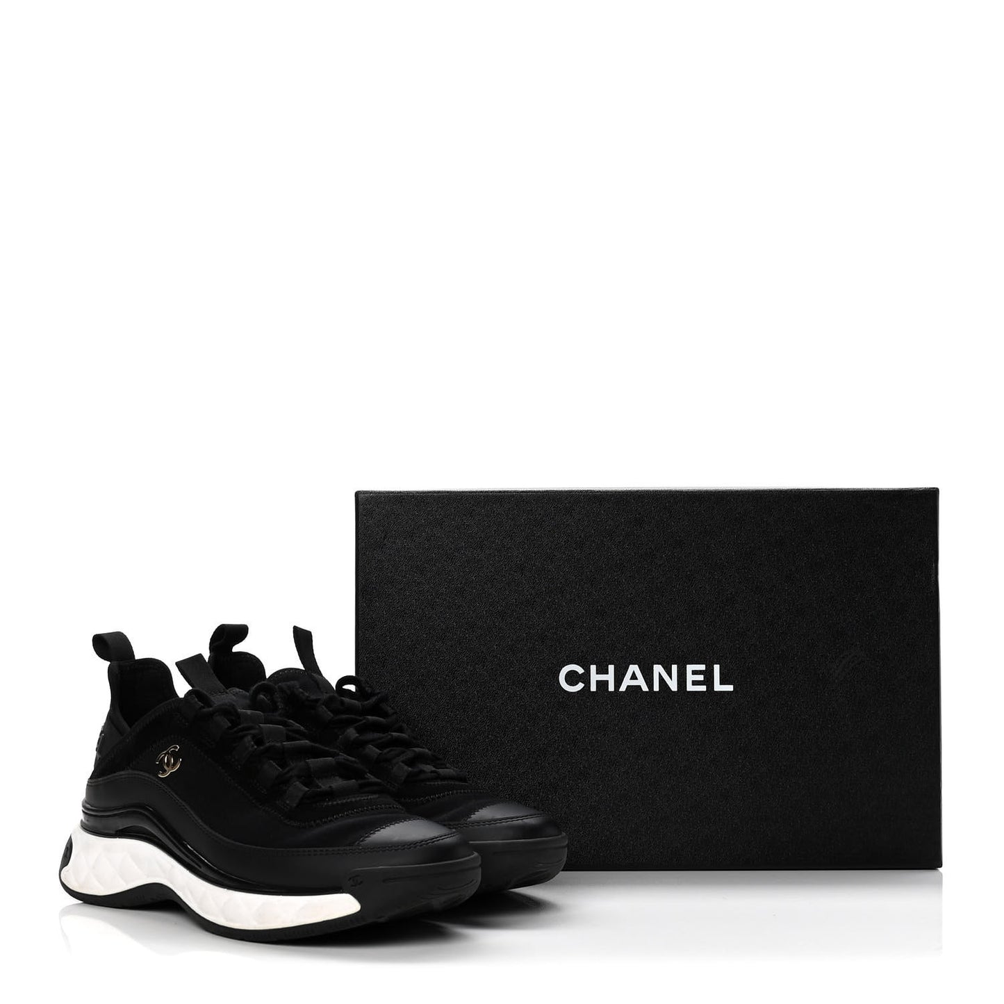 Velvet Calfskin Mixed Fibers CC Sneakers 38 Black