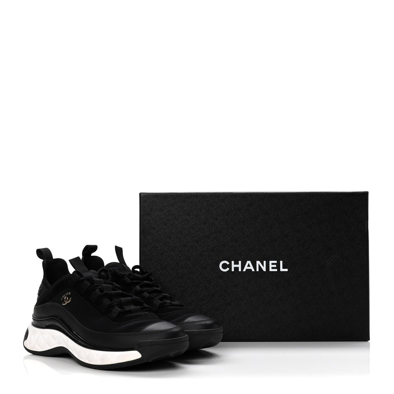 Chanel Velvet Calfskin Mixed Fibers CC Sneakers 38 Black 10 of 10
