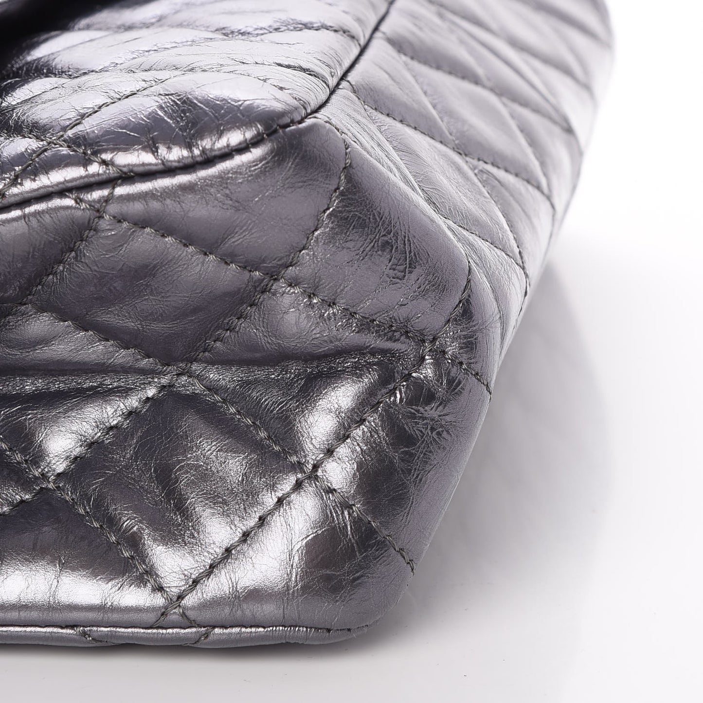 Metallic Aged Calfskin Quilted 2.55 Reissue 227 Flap Dark Silver