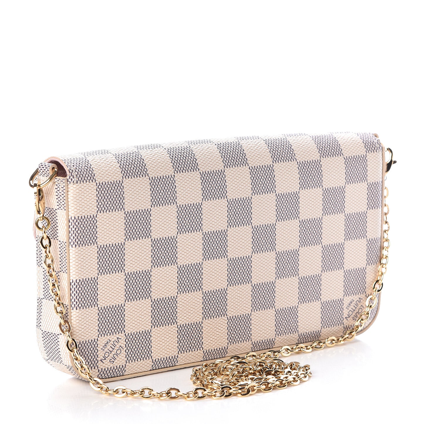 Damier Azur Pochette Felicie Chain Wallet Rose Ballerine