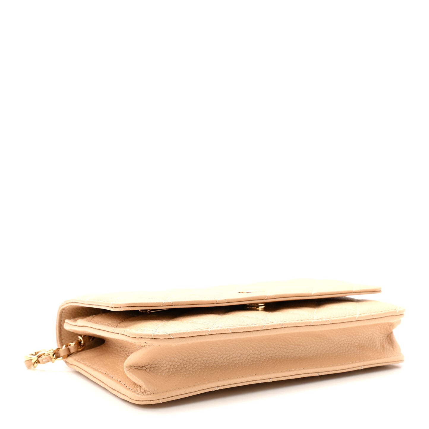Caviar Quilted Wallet on Chain WOC Beige
